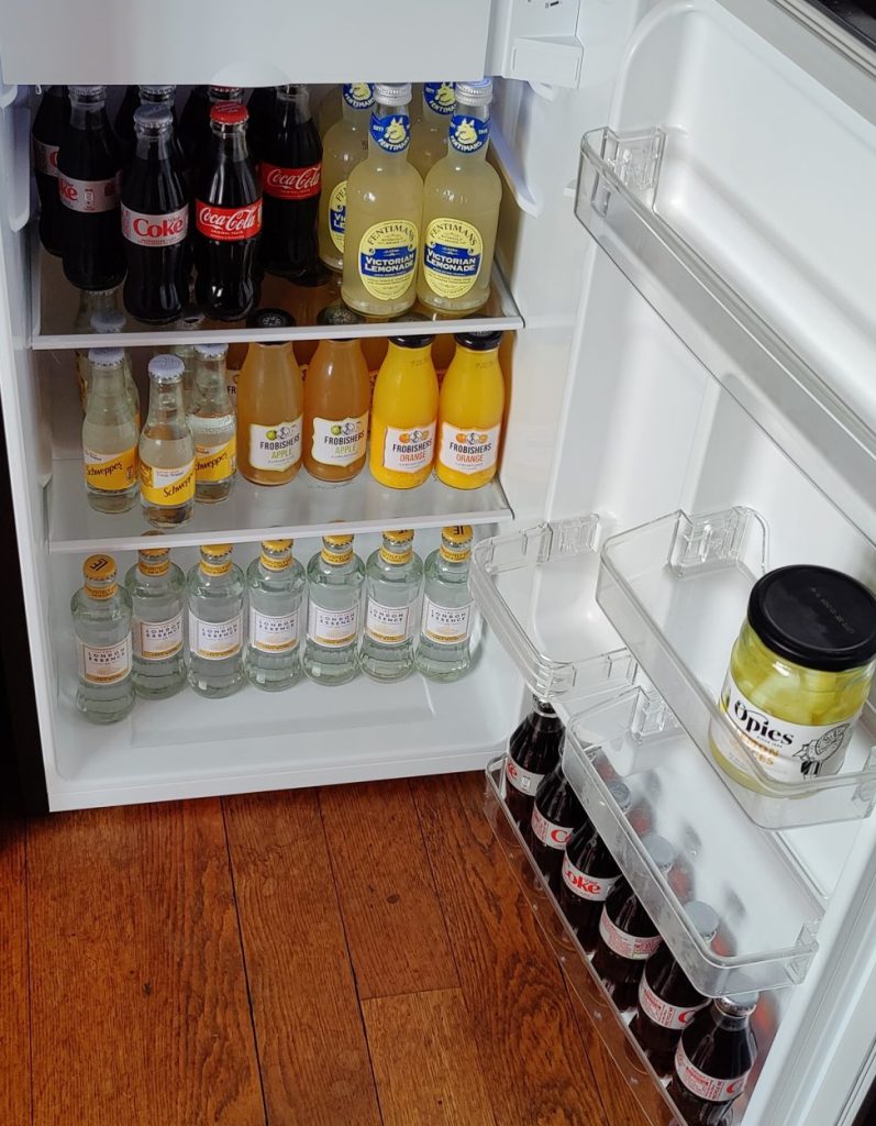 Fridge with soft drinks and mixers