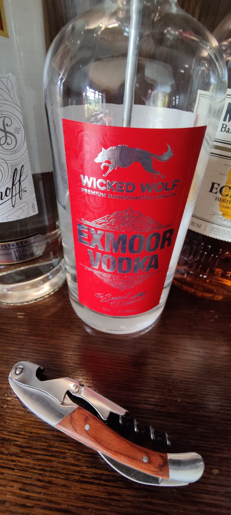 Exmoor vodka bottle and waiters friend bottle opener