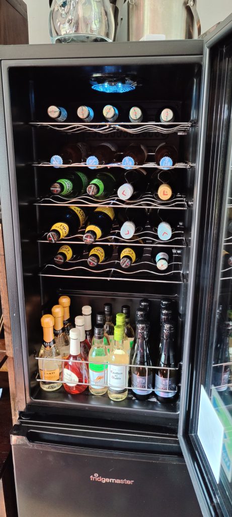 wine fridge with beer cider and wine