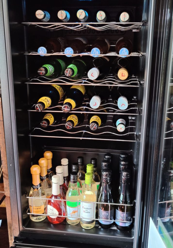 wine fridge with beer cider and wine
