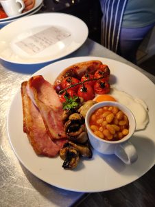 full english breakfast on a serving table