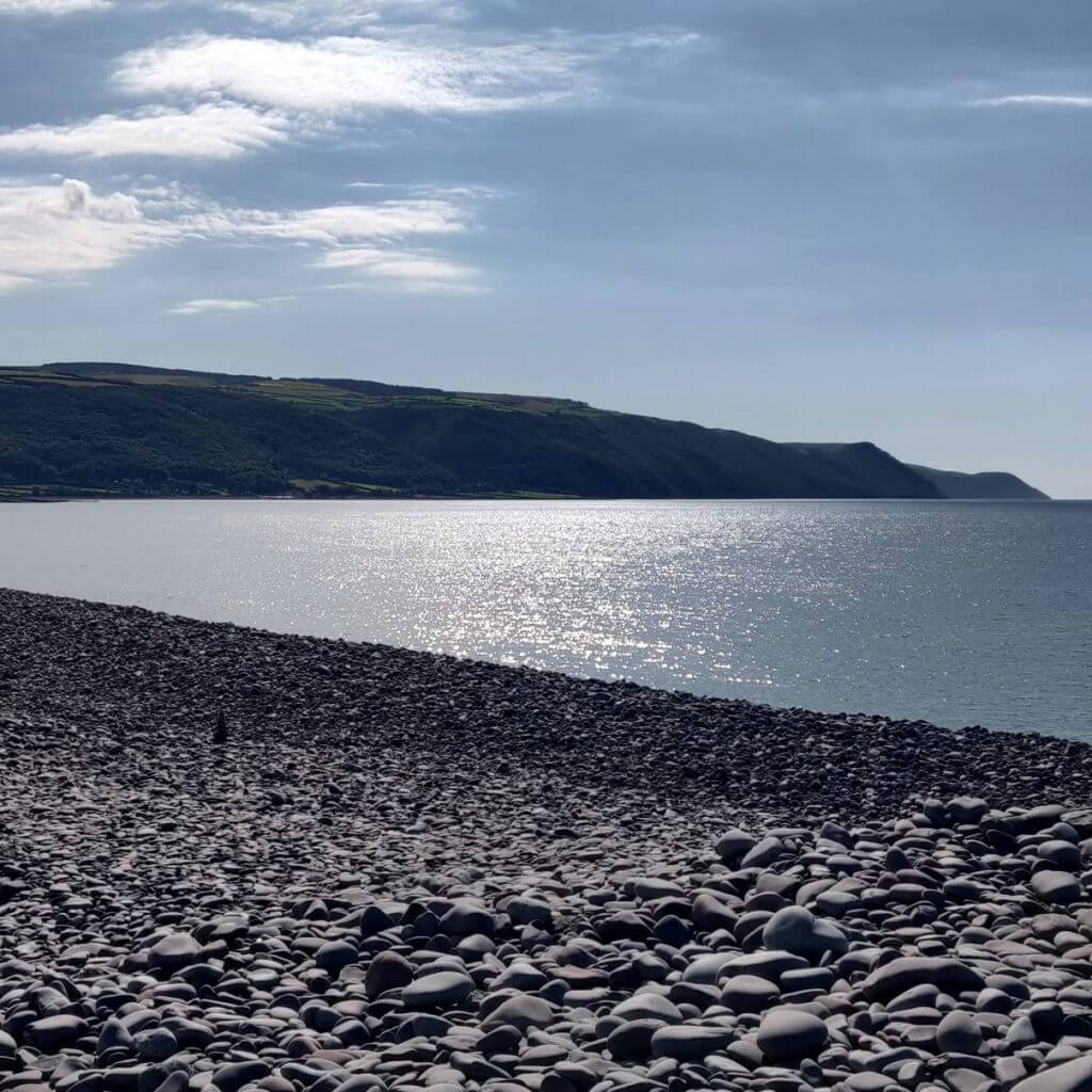 Pebble beach at Bossington and Porlock bay