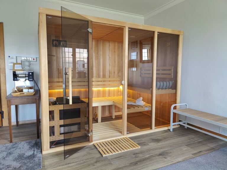 Sauna with reflection of window