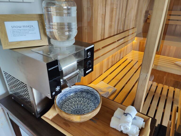 Snow making machine in sauna